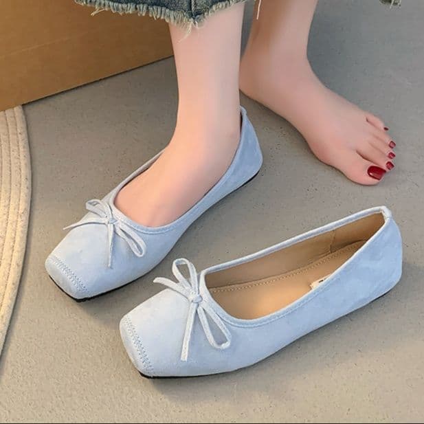 フラットシューズ やわらかリボンスクエアシューズ