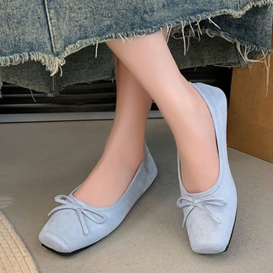 フラットシューズ やわらかリボンスクエアシューズ