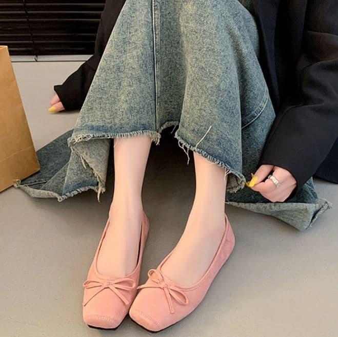 フラットシューズ やわらかリボンスクエアシューズ