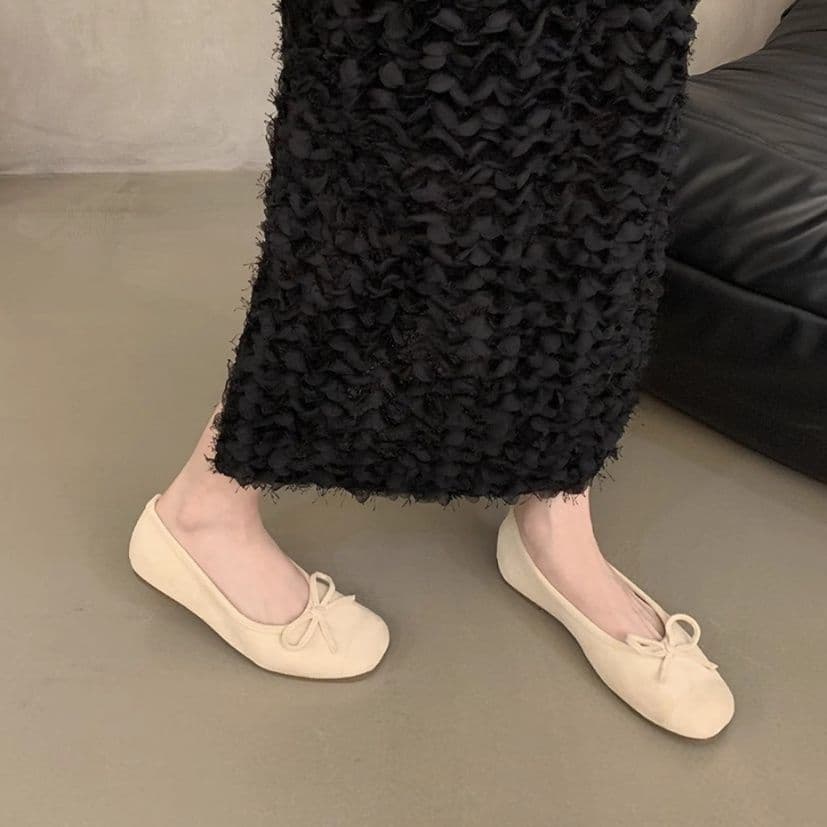 フラットシューズ 優美なリボン結びフラットパンプス