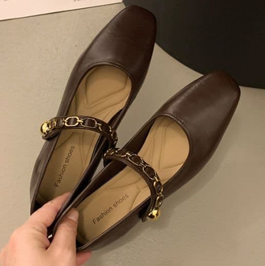 フラットシューズ 上品チェーンストラップパンプス