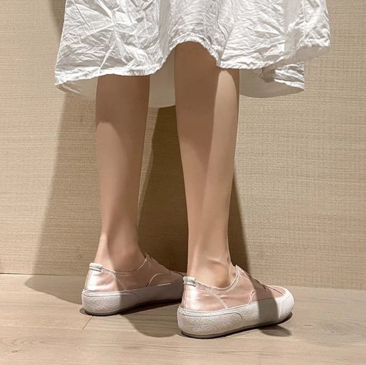 フラットシューズ サテン風スリッポン厚底シューズ
