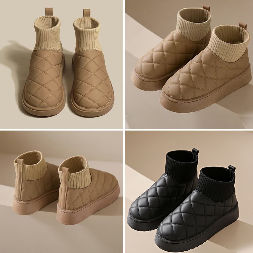 フラットシューズ 厚底キルティングムートンブーツ