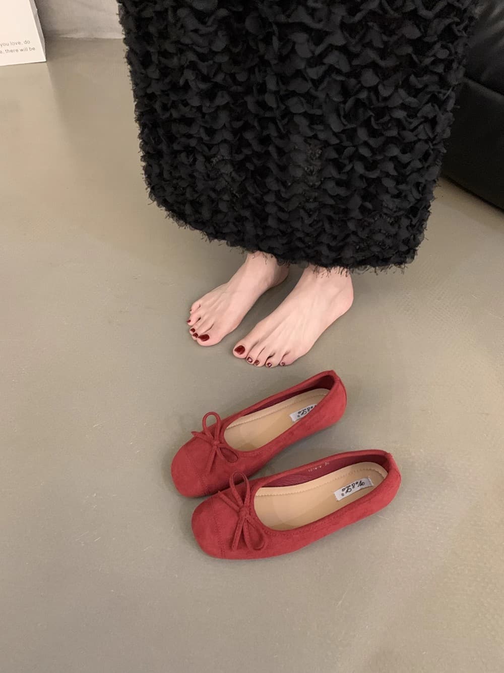 フラットシューズ 優美なリボン結びフラットパンプス